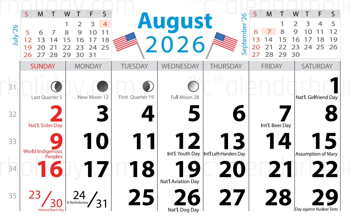 August 2026 Calendar With Holidays