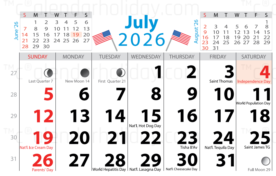 July 2026 Calendar With Holidays
