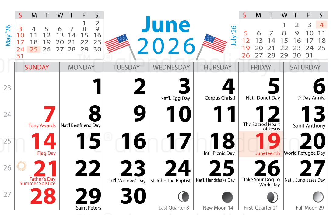June 2026 Calendar With Holidays